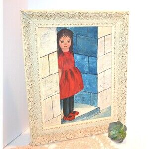 Vintage Art Girl in Red Dress with French Provencial Frame